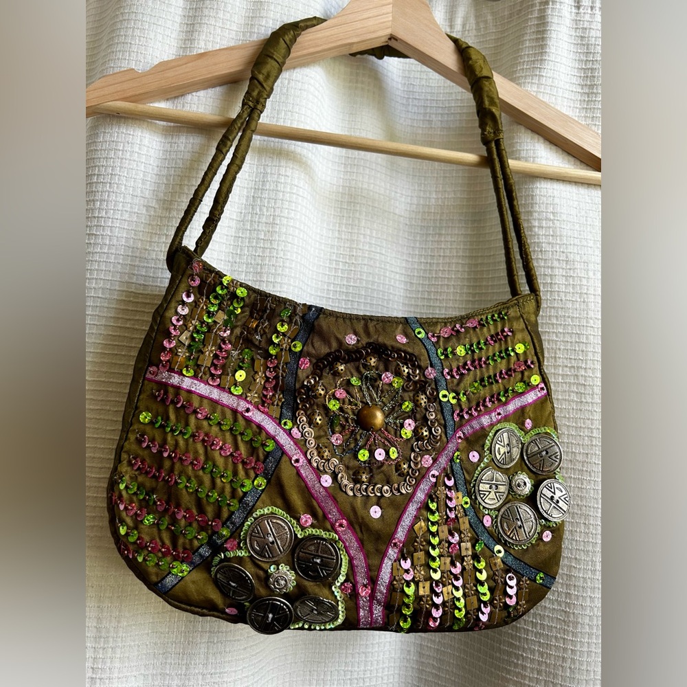 Beach Boho Sun ‘n’ Sand Olive Green Sequin-embellished Purse